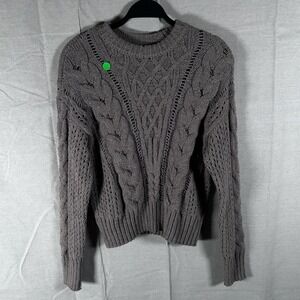 Abercrombie & Fitch Womens XXS Brown Cable Knit Pointelle Crewneck Sweater